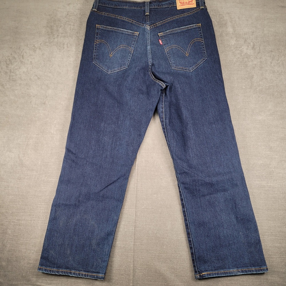 Levi's Ribcage Straight Ankle Jeans Button Fly‎ Distressed Dark Wash Denim Sz 32 - Picture 10 of 15